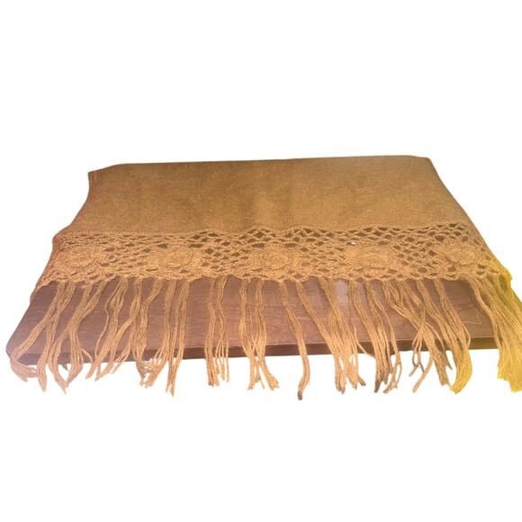 Canotex 100% Alpaca Scarf 90x20in made in Peru crocheted fringe ends brown - Picture 5 of 11